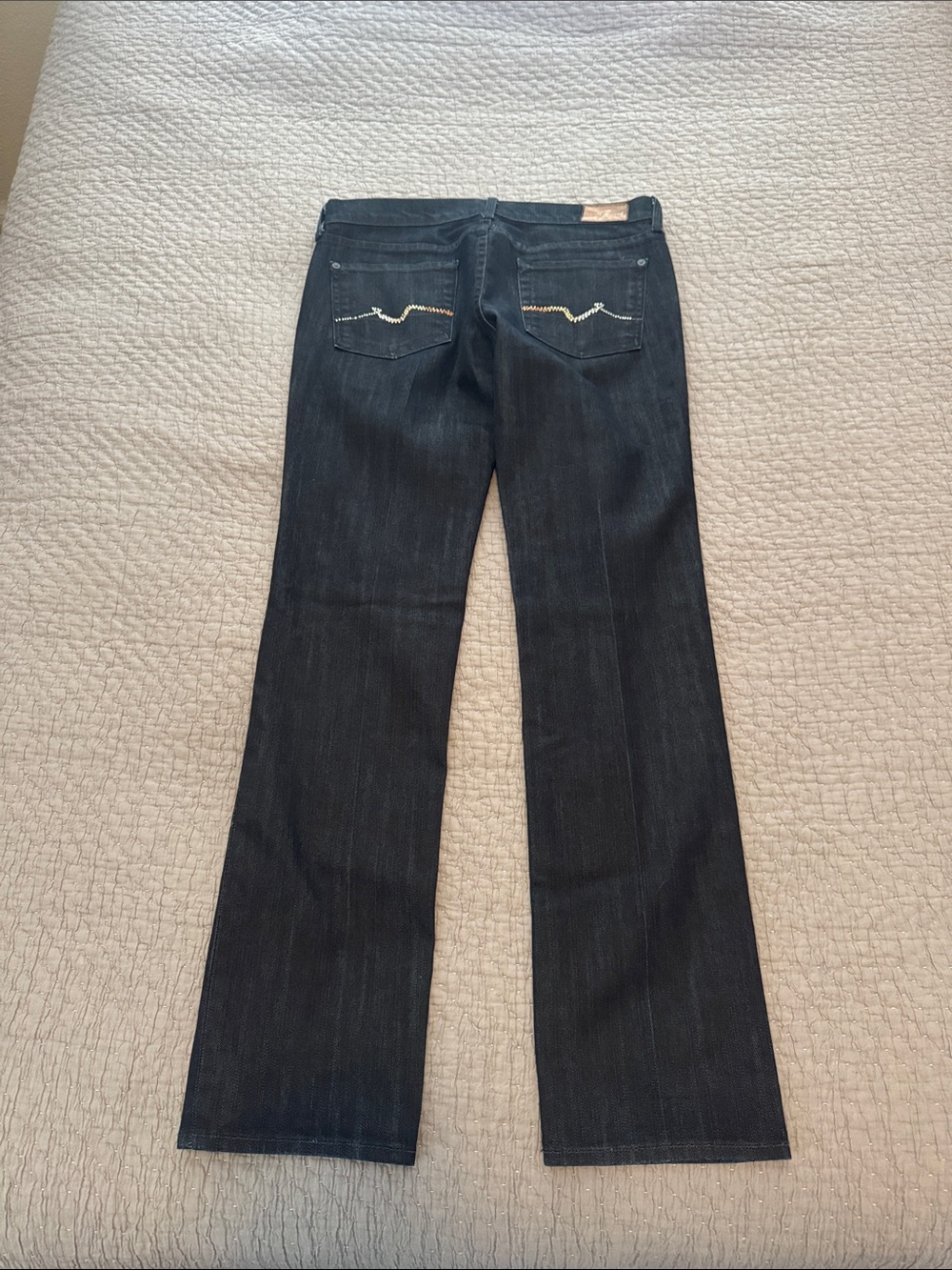 7 For All Mankind Bedazzled Back Pocket Straight Leg Dark Wash Jeans